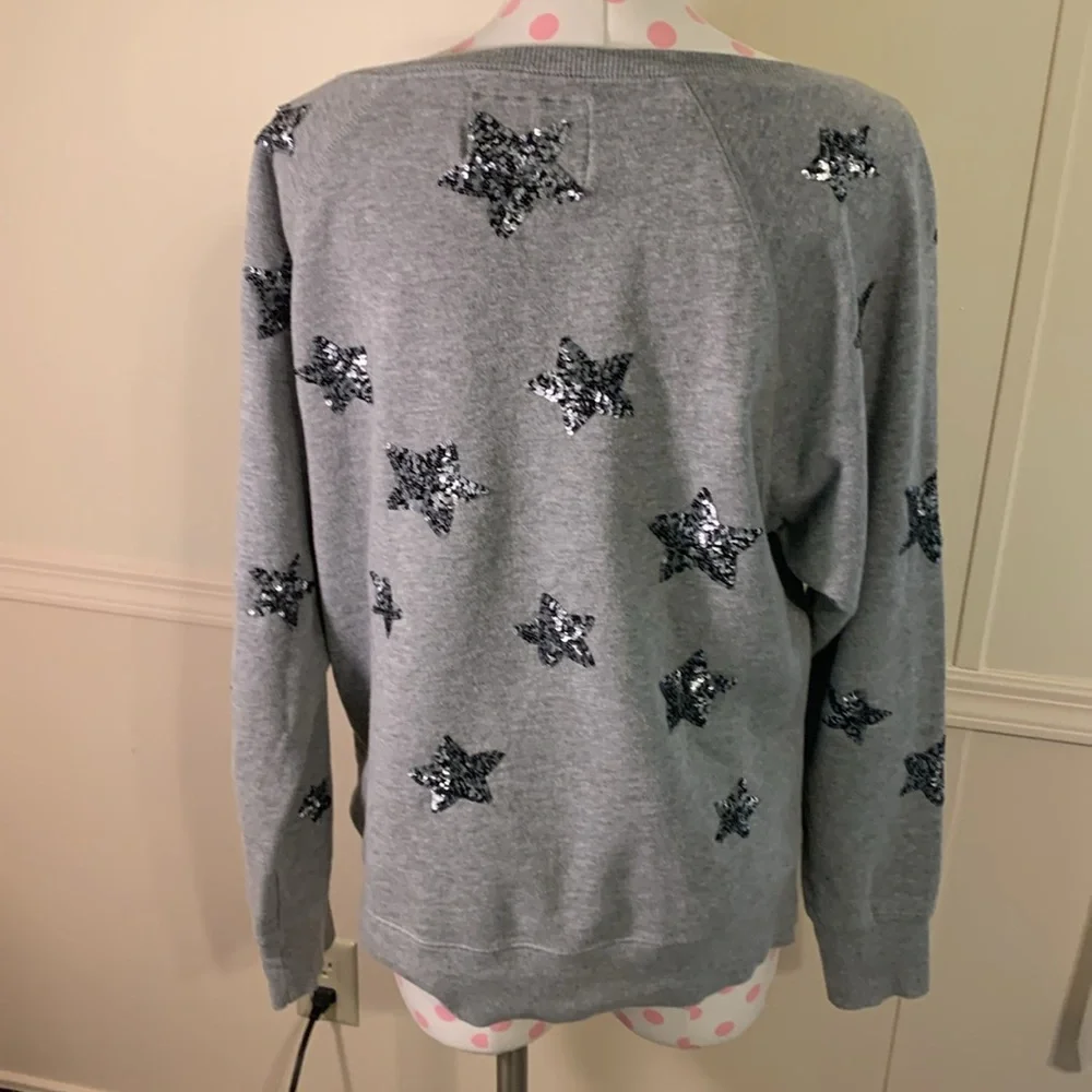 French Collection of England Gray Sequin stars Ladies Sweat shirt Sz Lg Like NEW